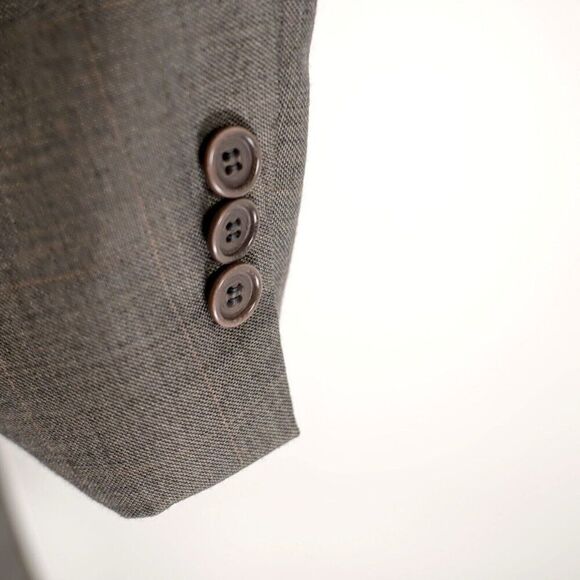 Brooks Brothers Gray Wool Sharksking W/ Brown Windowpane 3 Button Blazer 44L - Picture 3 of 13